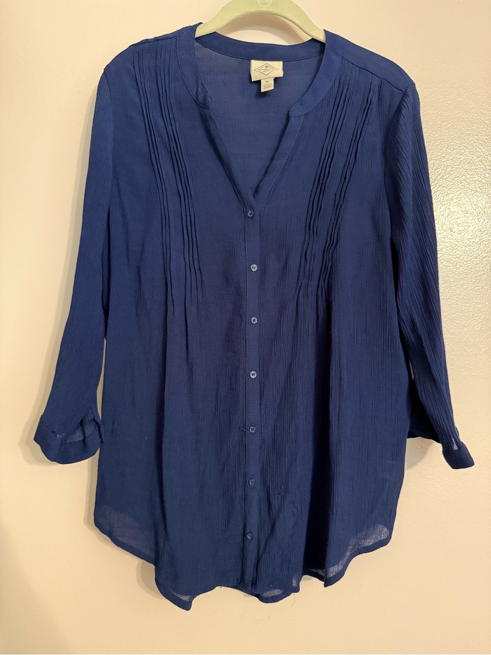 St. John's Bay Navy Button-Front Pintuck Blouse